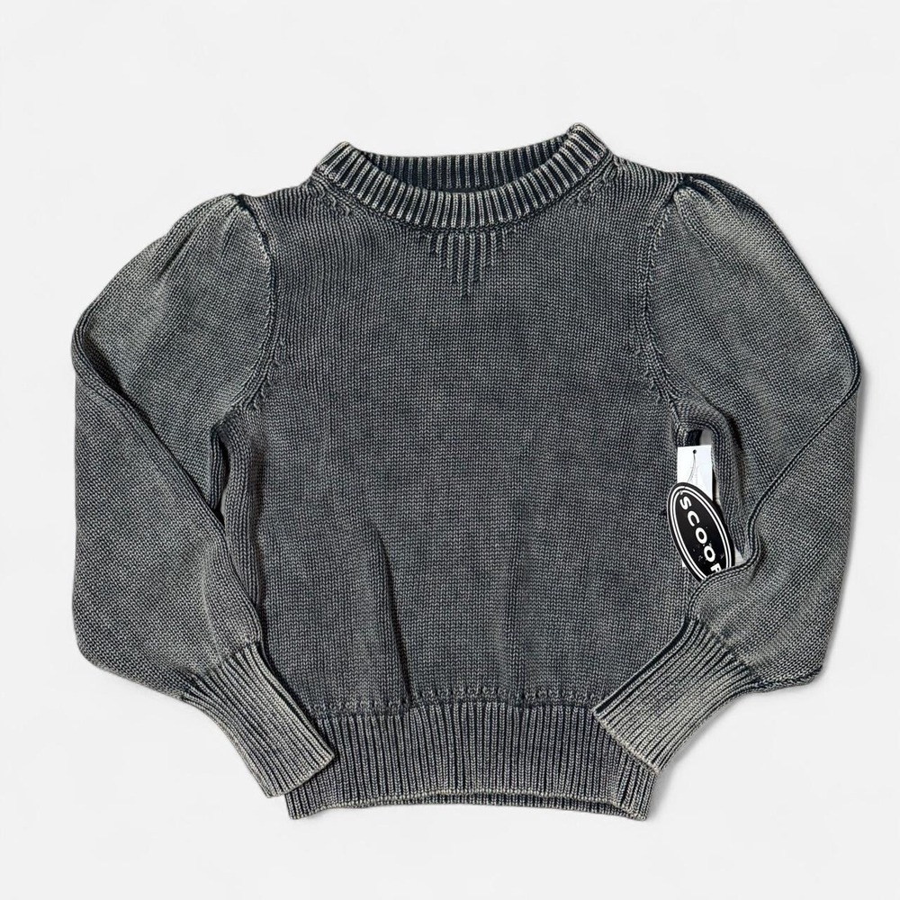 Scoop Grey Thick Knit Puff Sleeve Retro Sweater Crew Neck Size S NWT